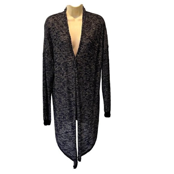 Eileen Fisher Navy Ivory Marled Linen blend Knit Open Duster Cardigan - Picture 2 of 9